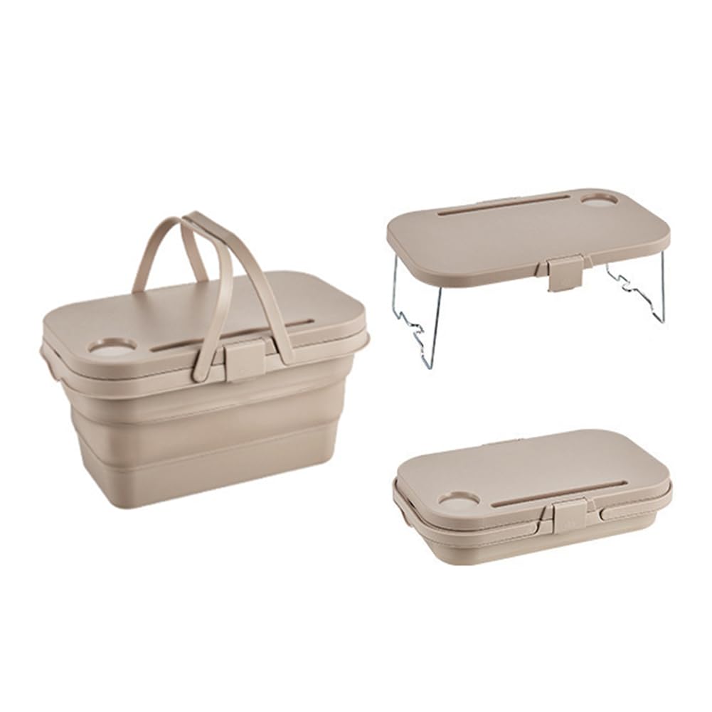 With Molly foldable multifunctional picnic basket, a foldable picnic table tray for camping indoor outdoor Beige 8.5(W) x 10(D) x 9.5(H) inch