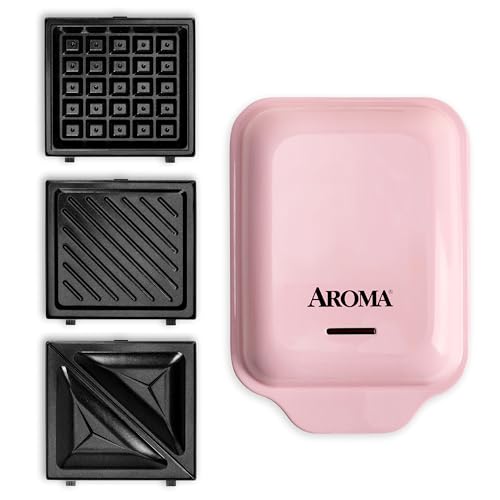 AROMA® 3-in-1 Panini Press, Sandwich Grill, and Waffle Maker with Removable Ceramic Coated Plates