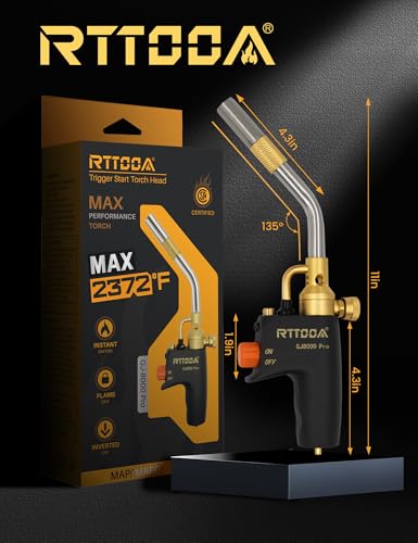 RTTOOA Propane Torch Head, GJ-8000pro High Intensity Torch Head, Trigger Start Gas Torch Kit for Propane, Pencil Flame Welding Torch Fuel by Mapp/Map/Propane, Soldering, Cooking（CSA Certified)