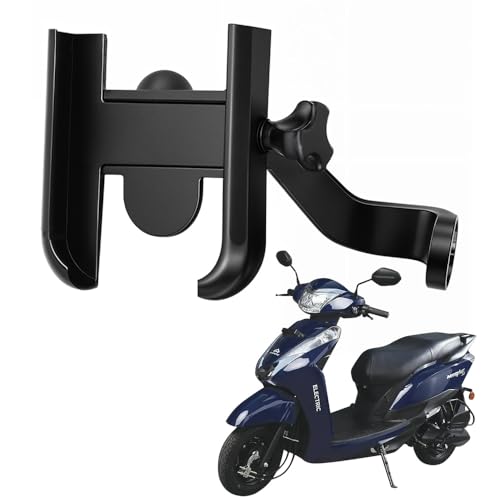 Image of Metal CNC Mobile Holder for Scooter, Scooty & Motorcycle Compatible for Ampere Magnus, Mirror Mount, 360 Rotation, Strong Anti-Slip Grip, Wide Adjustable Fit for All Smartphones (Black)