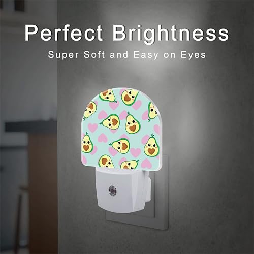 Image of Avocado and Pink Hearts Night Light for Kids,Cute Cartoon Avocados Plug in Night Light with Dusk to Dawn Sensor, 0.5w Energy Saving Nightlight for Hallway Stairway Kitchen Bedroom