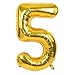 40 Inch Gold Large Numbers Balloons0-9,Number 5 Digit Helium Balloons,Foil Mylar Big Number Balloons for Birthday Party Supplies Decorations