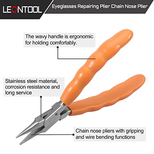 LEONTOOL 6" Chain Nose Stainless Steel Pliers - Eyeglasses Repair & Adjustment Tools with Screwdriver and Glasses Cloth - Image 2