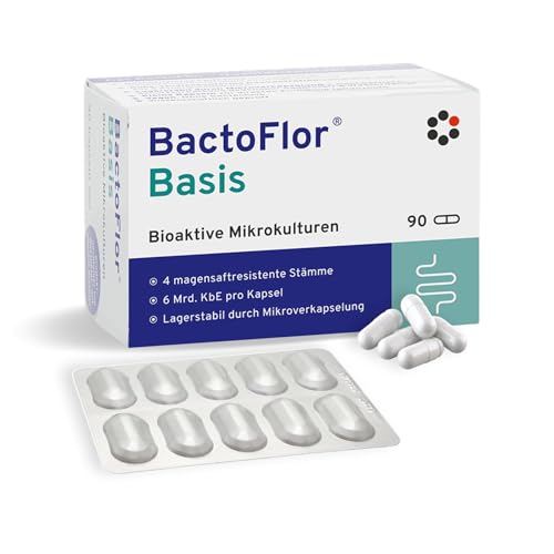 BactoFlor Basis - Probiotika für die langfristige Darmkur (90 Kapseln) - 4 Bakterienkulturen (Lactobacillus & Bifidobakterium) für die Darmflora - 540 Mrd. KBE je Packung - laktosefrei und glutenfrei