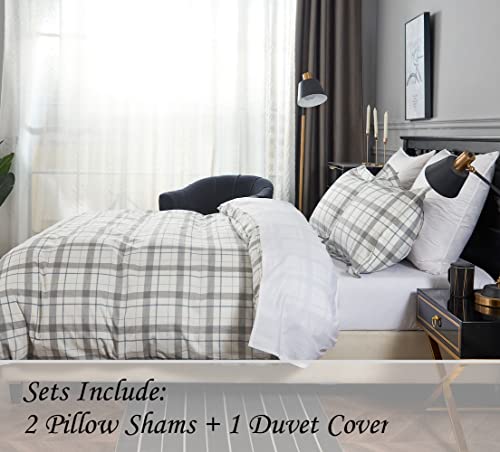 Dauaoto Queen Size 90"X90" Duvet Cover Set, Checkered Pattern Cotton Teens Kids Bedding, Gray Plaid #TOP4