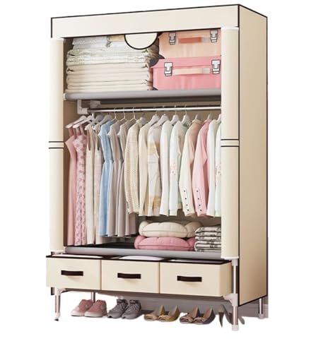 IWENZHKPA Armario Portátil Ropa Estante Portátil De La Ejecución del Metal Organizador Almacenamiento Armario Guardarropa con Tela No Tejida Armarios Ropero(Beige,112x45x170cm)