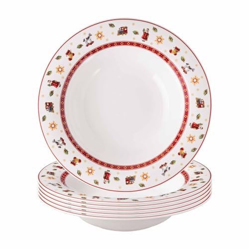 Villeroy & Boch – Toy's Delight Specials Suppenteller 6er Set Weiß, Spülmaschinenfest, Mikrowellensicher, Tiefer Teller Für Suppen, Salate & Pasta, Weihnachtsgeschirr, Nudelteller, Premium Porzellan