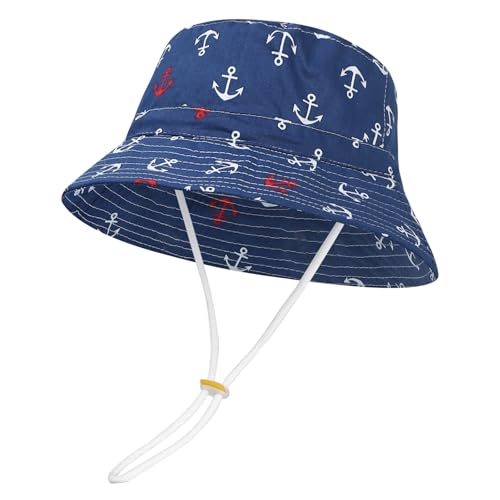 MASOCIO Sombrero Niño de Sol Verano Gorro Gorrito Bebe Bebé Ajustable Exteriores Playa Edad 2 3 4 5 6 Años Azul Marino