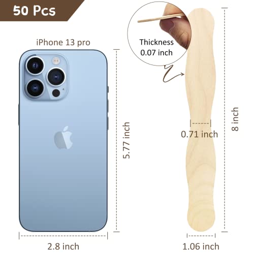 Wisyok 8 Inch Craft Sticks, 50 Pack Wood Wavy Sticks, Fan Handles, Large Popsicle Sticks For Crafts, Wedding Programs, Diy Crafting, Painting Mixing #TOP1