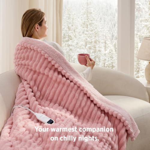 Image of Bedsure Thick Heated Blanket Electric Throw, Fast Heating, Pink 50 inchx60 inch