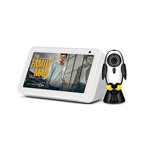 Image of Qubo 1080p Baby Cam (by Hero Group) Full HD WiFi Smart Baby Monitor(Black) with Baby Cry Alert, Alexa Enabled, Time Lapse Video & Lullabies + Echo Show 5 - Smart Display with Alexa-5.5 inch Screen(White)