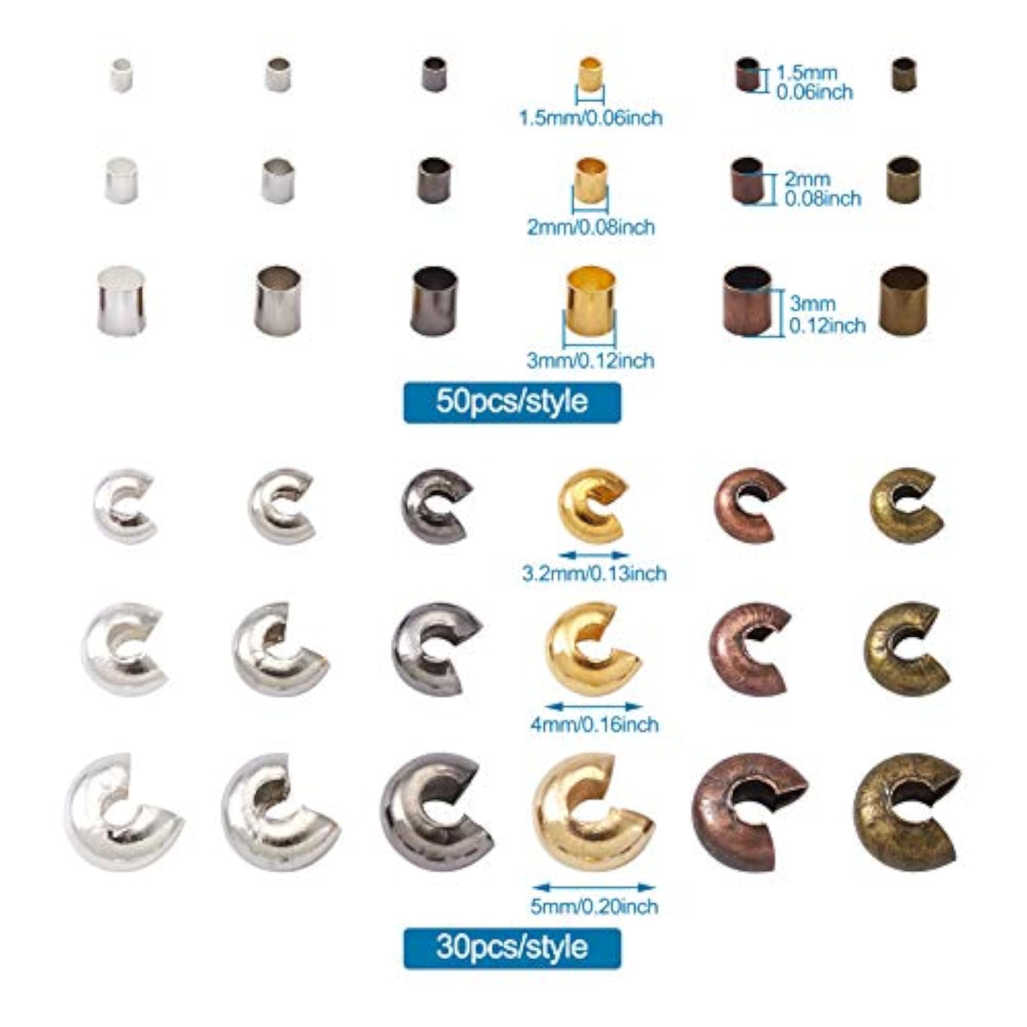 1440pcs Brass Crimp Beads Knot Covers for DIY Jewelry Crafts