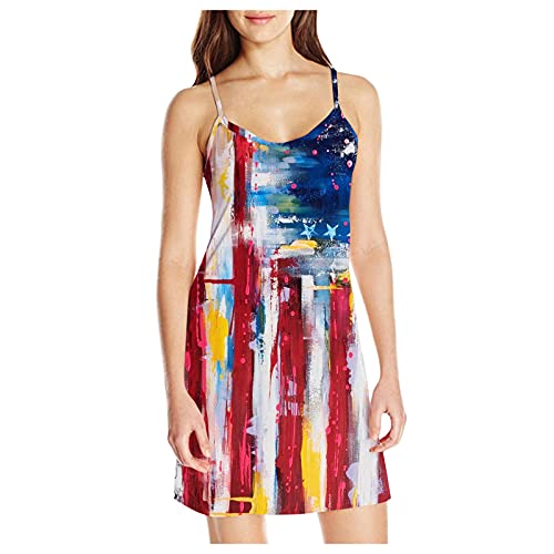 Amikadom Vestido regata com bandeira dos EUA para meninas adolescentes, sem mangas, decote profundo,