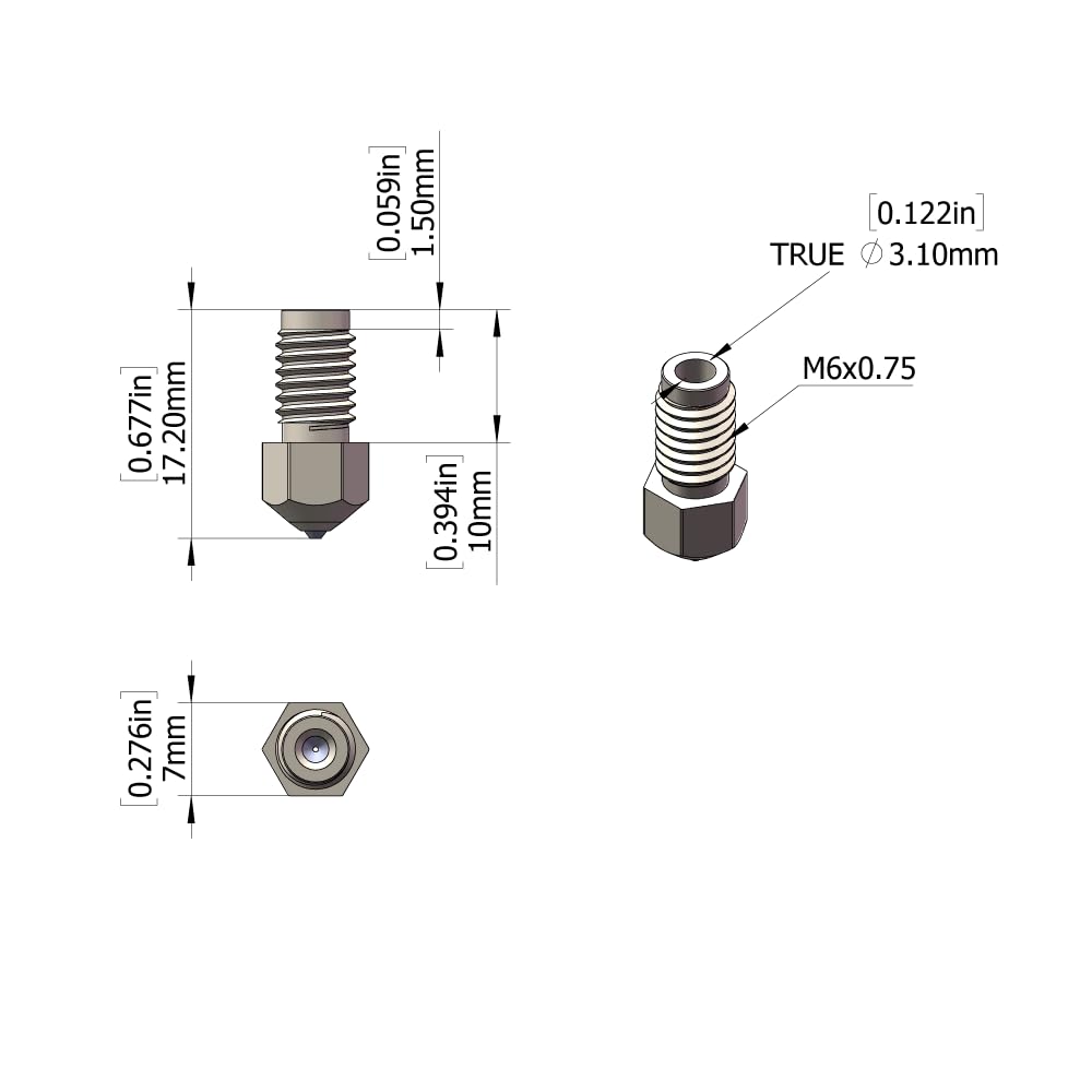 Diamant-PCD-Düse 0,4 mm für Ultimaker S5 3D-Drucker, gehärtet und hochpräzise, vernickelter Kupferkörper