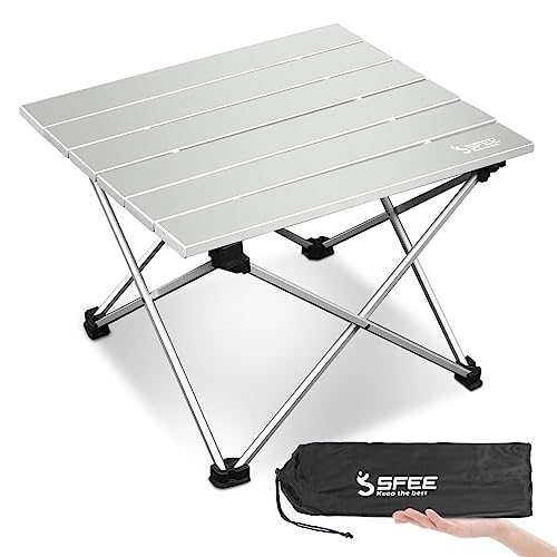 Sfee Folding Camping Table - Portable Ultralight Aluminum Camp Table Lightweight Compact Roll Up Picnic Table for Picnic Outdoor Hiking BBQ Camping Kitchen Fishing Beach with Carry Bag (Silver)