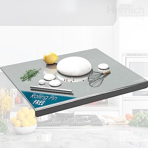 Herrlich Homes 304 Stainless Steel Chopping Board with Lip for Kitchen, Free Rollin Pin, Non Slip, Rust Proof,Round Edge, for Cutting Vegetables, Meat,Fish,Fruits, X-Large, 60 x 45 cm