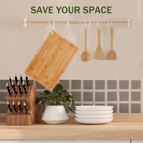 Bamboo Cutting Boards for Kitchen, Large Wood Cutting Board with Juice Grooves & Built-in Handles, Easy Storage & Clean Chopping Board for Meat, Vegetables, Fruit