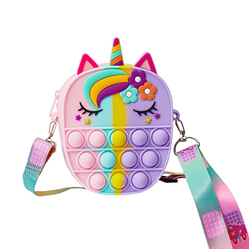 Forgreafa Pop Purse for Girl, Kid's Fidget Toys Birthday Party Gifts, Push Bubble Sensory Crossbody Shoulder Bag, Relieve Stress Relief Silicone Bag