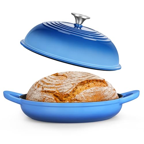 P&P CHEF Blue Enameled Bread Dutch Oven for Sourdough, 5.5 QT