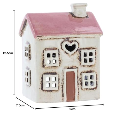 Shudehill Giftware Village Pottery Mini Cream/Pink House With Heart Tealight Holder 331032 - Image 2