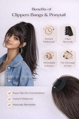 Image of Hair Bangs for Women Clip-In Bangs Hair Extensions for Women - Natural Looking Synthetic Fringe Bangs, Easy Clip Front Hair Bangs Extension, Lightweight Fake Bangs for Women
