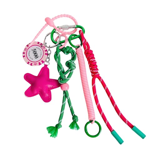 QTKJ Pink Cute Keychain, Fashions Bag Charm, Hand-Woven Nylon Rope Key Chain, Aesthetic Keychain, Bag Accessories Charms for Handbag, Backpack