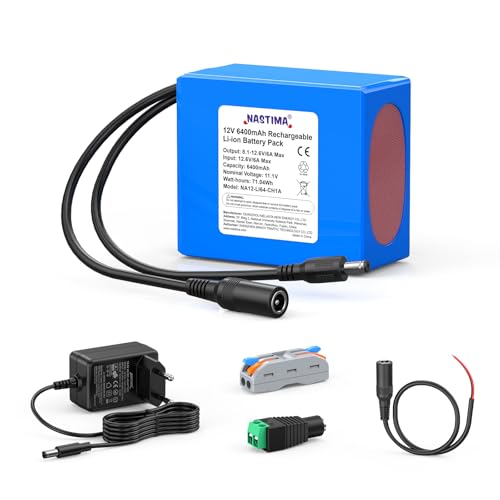 NASTIMA 6400mAh 71,04Wh 12V Batterie Lithium-ION Rechargeable Adaptée aux Appareils Photo, Caméscopes, Lecteurs MP3, Claviers Électroniques, Routeur, Radio, etc....