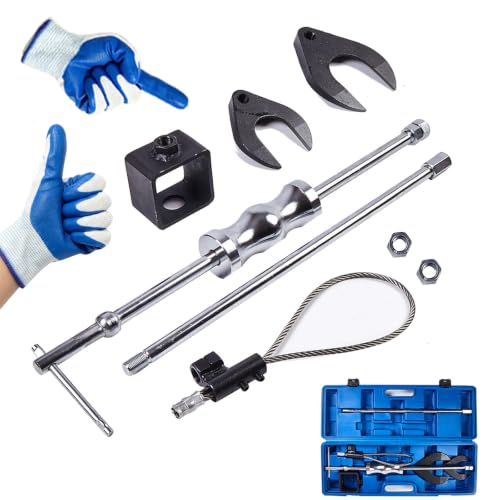 Heavy Duty Inner CV Joint Puller Slide Hammer Set, Front Wheel Drive Axle Half Shaft Removal Tool Kit with 63mm & 48mm CV Joint Fork Adapters, A Reinforced Cable Adapter, And External CV Joint Puller