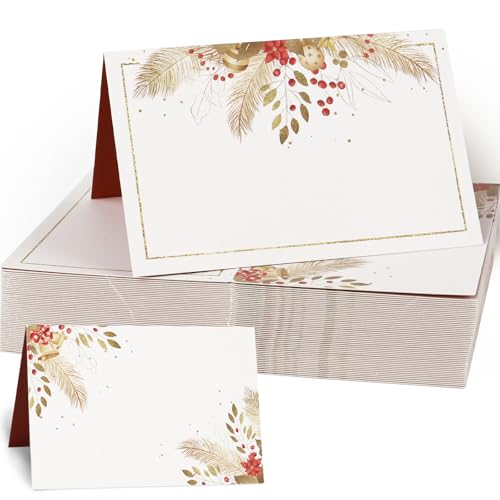 BETESSIN 50 Hojas Tarjeta Mesa de Navidad, Tarjeta de Nombre Lugar Asiento Plegable Diseño Navideño, Tarjeta Decorativa de Nombre Boda Cumpleaños Navidad
