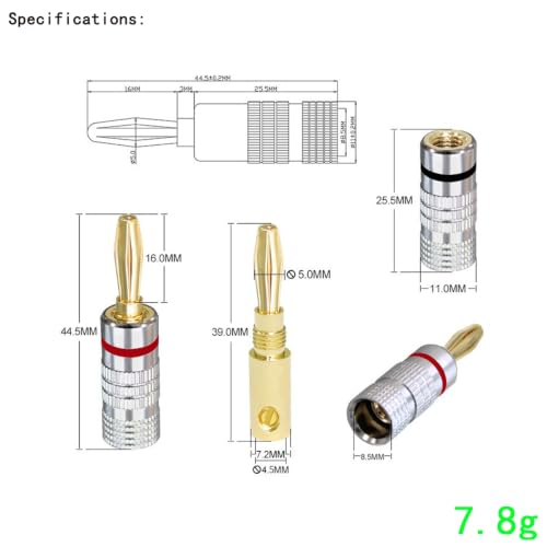 Conector de cable de altavoz de 4 mm con doble tornillo para transmisión de audio sin pérdidas 4