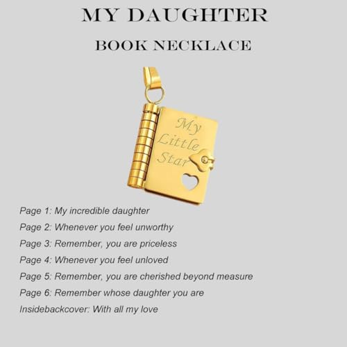 My Little Star Book Necklace, My Incredible Daughter Book Necklace, Openable with 6 Pages of Engraved Information, Openable Pendant Adjustable Birthday Day Graduation Gift3