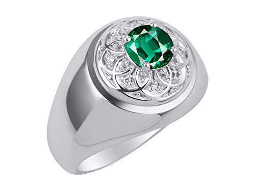 Image of Rylos Men's Designer Gypsy Ring with 7MM Round Gemstone & Diamond - Birthstone Rings in Sizes 8-13 in Sterling Silver