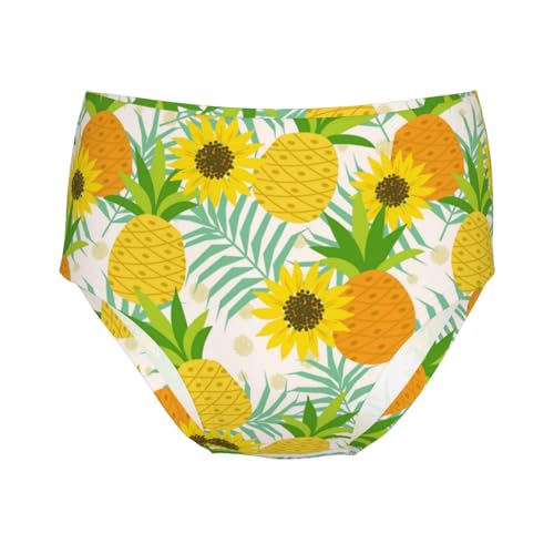 Pineapple And Sunflower On Leaves Girls' Underwear Soft Cotton Little Girls Panties Comfort Briefs - Main Image