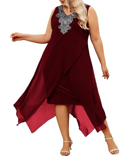 Image of OCSTRADE Womens Plus Size Chiffon Dress Loose Sleeveless Flowy Cocktail Party Midi Dresses