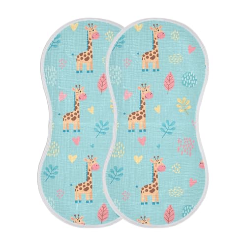 2 Pack Muslin Burp Cloths Giraffe Leaves Blue Cotton Baby Burp Cloths Ultra Absorbent Burping Cloth Soft Spit Up Rags for Newborn Boys Girls, Large 22