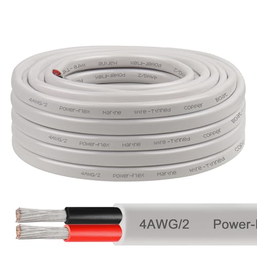 4 Gauge Marine Wire 20FT 4 AWG Tinned Copper Oxygen-Free Boat Cable Duplex Waterproof & Corrosion Resistant for Automotive RV Solar LED Outdoor Use