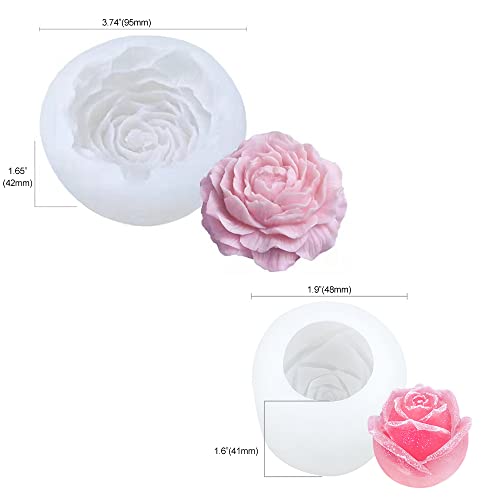 Nicavkit 2Pcs Rose And Peony Flower Silicone Candle Molds Set For Candle Making, Resin Molds Silicone Kit, 3D Diy Silicone Mold Candle Pouring Molds For Soy Wax, Soap, Diy Scented Candle #TOP1