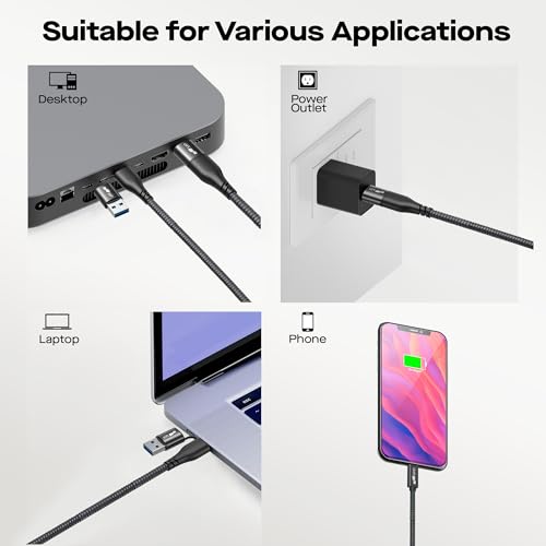 Image of MP Mobile Pixels 2-in-1 USB Cable, 3A /5.0 Gbps USB C to USB Type A /C Cable | USB Type C to USB Type A /C Cable with Right Angle Head for Mobile Pixels Laptop Screen Monitors (3ft, Black)