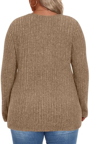 Image of HOTGIFT Womens Plus Size Sweater Tops Long Sleeve Crewneck Casual Tunic Shirts Buttons XL-5XL Blouse Soft Comfy Fashion