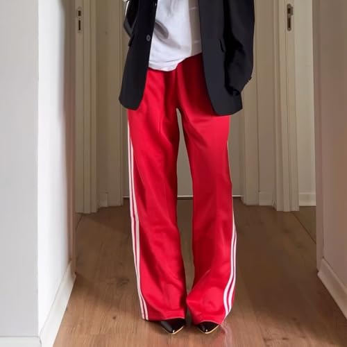 Women Side Striped Track Pants Y2k Drawstring Waist Wide Leg Cargo Sweatpants Casual Loose Jogger Lounge Pants4