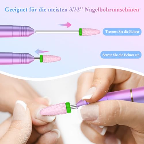 BELICOO 12 Stück Keramik Nagelfräser Bits Professioneller Nagelfräser 3/32 Inches Wolframcarbid Steel Diamanten cuticle Nagel Drill Tool Home Nagelstudio