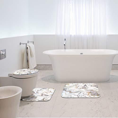 Britimes Badezimmerteppich 3er Set, 3 Stück Badematten Set für Badezimmer, Marmor Textur Keine Silp Waschbarer Bezug… – Bild 5