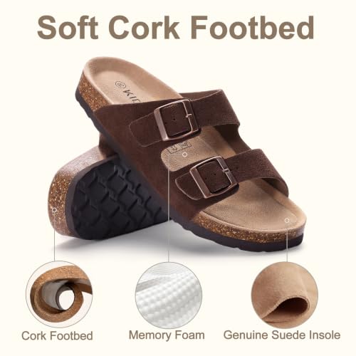 Image of KIDMI Women's Cork Footbed Casual Summer Sandals with Mild Arch Support | Double Adjustable Buckle Slides for Men with Memory Foam, Lightweight Unisex No-Break-In Sandals