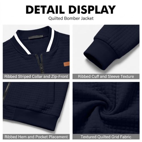Lightweight Quilted Bomber Jacket Men Fall Zip Up Jacket with Sleeve Pocket - image 6