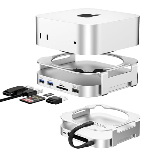 M-ac Mini M4 Dock with 4TB Sam-Sung T7 Portable SSD Enclosure(SSD NOT Included), 7-in-1 Aluminum Hub & Stand for Mac mini M4 and M4 Pro 2024, 10Gbps USB A 3.2, 15CM USB C Cable, SD/TF 4.0 Card Reader