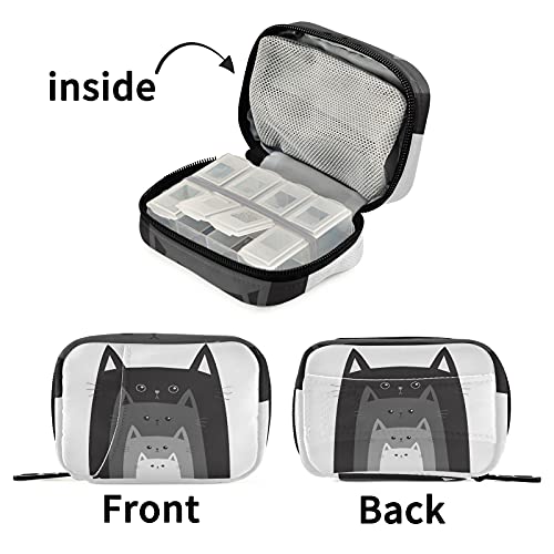 Image of Naanle Funny Cats in Row Pill Box 7 Day Pill Case Travel Pill Organizer Bag with Zipper Portable Weekly Case Compact Size for Vitamin Supplement Holder