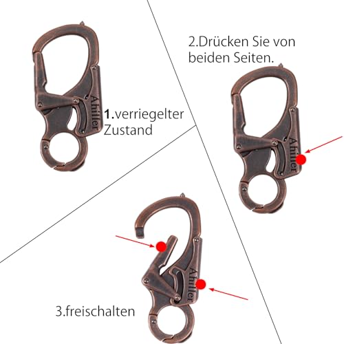 Ahiller Karabiner Schlüsselanhänger Karabinerhaken Clip, Doppelschloss entworfen - Wolfram Stahl Spike - 8cm Legierung Autos Schlüsselbund [Rotguss-1P]