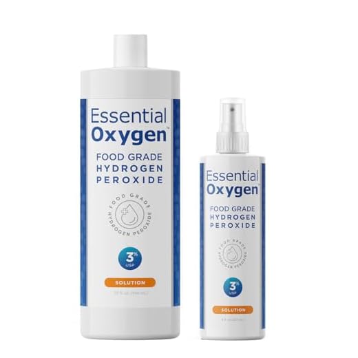Essential Oxygen, Food Grade Hydrogen Peroxide, 8 + 32 fl oz, Natural Cleaner, 3%, 1 - 8 fl oz spray and 1 - 32 fl oz bottle, Refill, HP (Pack of 2)