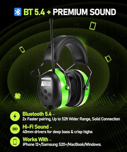 Image of PROHEAR 033 Gel Ear Pads AM FM Bluetooth Radio Headphones - More Soft Comfort - USB C Rechargeable 1500mAh Battery - 31dB SNR - 58Hrs Playtime - Hearing Protection for Mowing Lawn, Gifts for Father