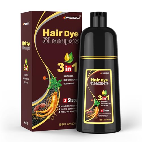 MEIDU Shampoo Shop Dark Brown Hair Dye Shampoo 3 in 1 for Gray Hair, Hair Dye for Women Men, Har Color Herbal Ingredients Natural (500ml, 16.9oz)